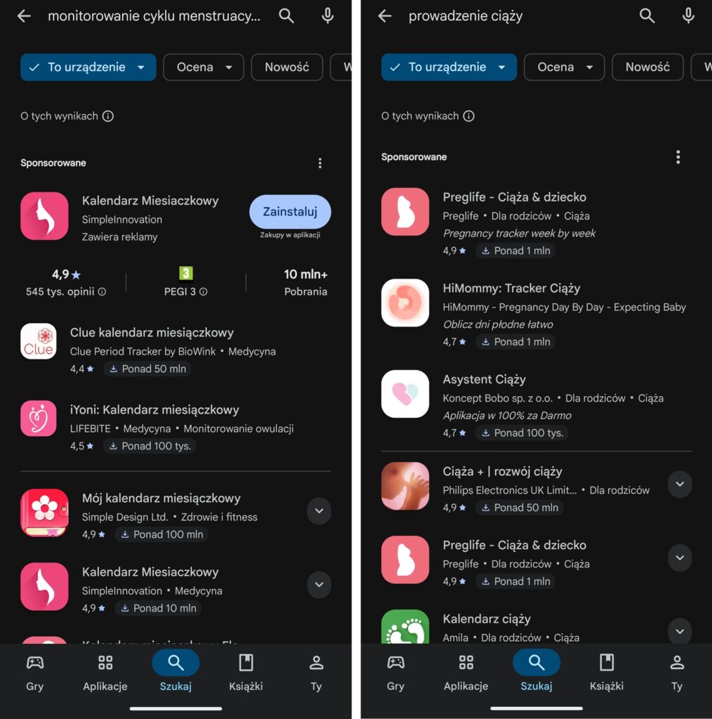 aplikacje do monitorowania i prowadzenia ciązy google play