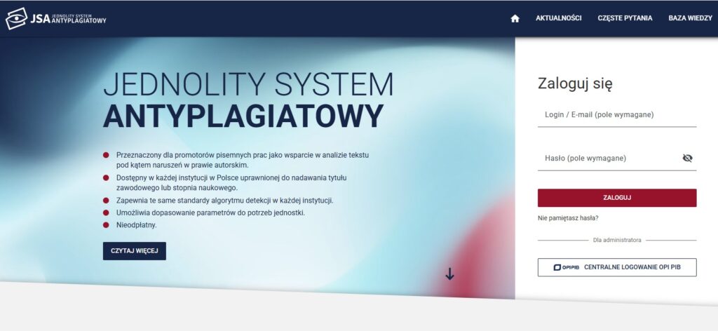 ekran główny jednolity system antyplagiatowy