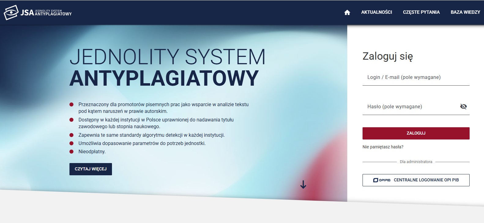 ekran główny jednolity system antyplagiatowy