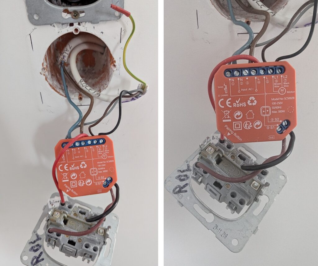 instalacja modułu wifi do rolet i pokazane okablowanie