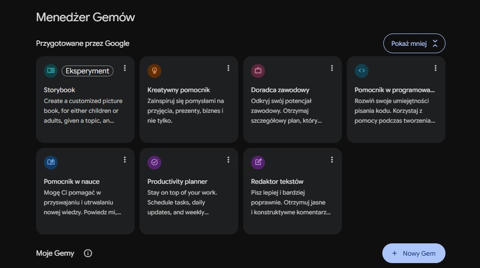 Dashbboard panelu Gemini